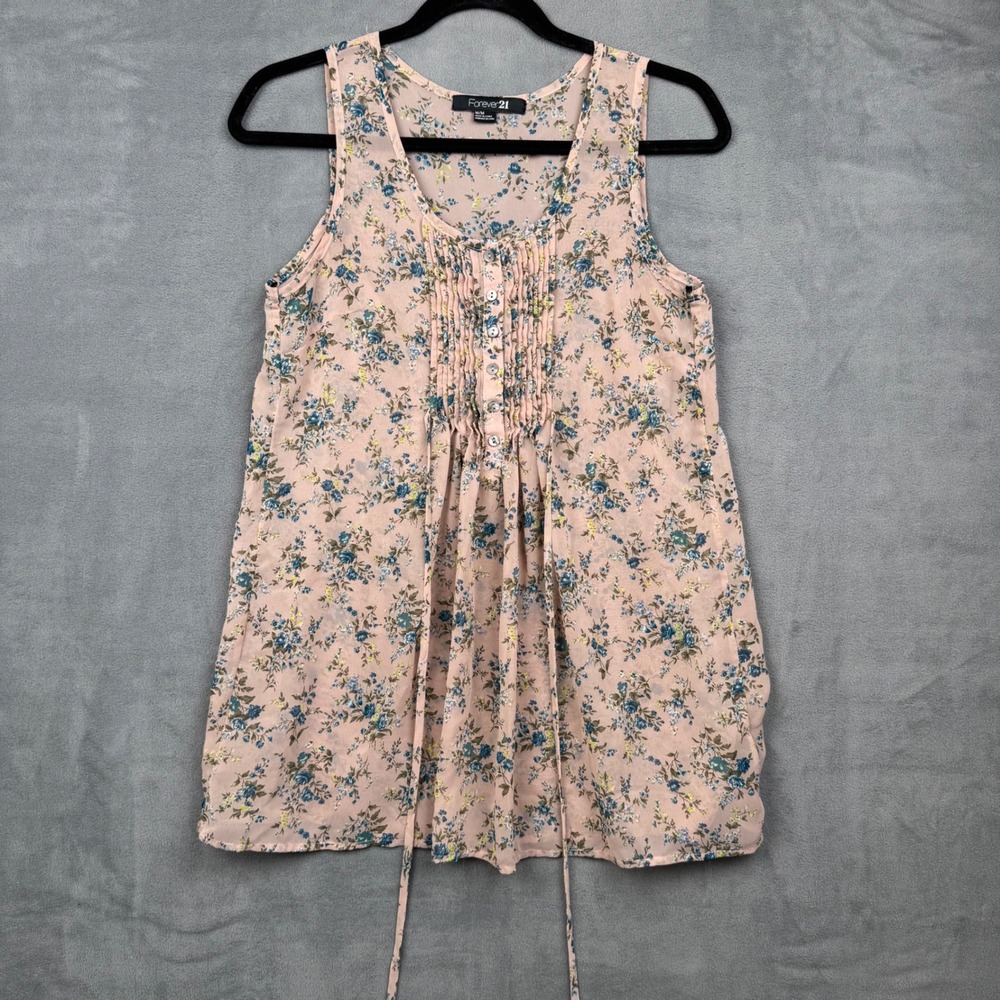 Forever 21 Pink Floral Pleated Button Front Tank‎ Top M